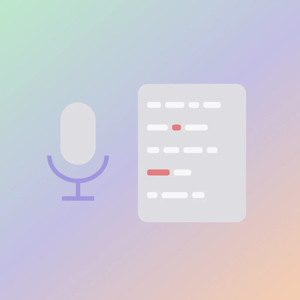 A microphone next to a transcript with two wrong words marked in red