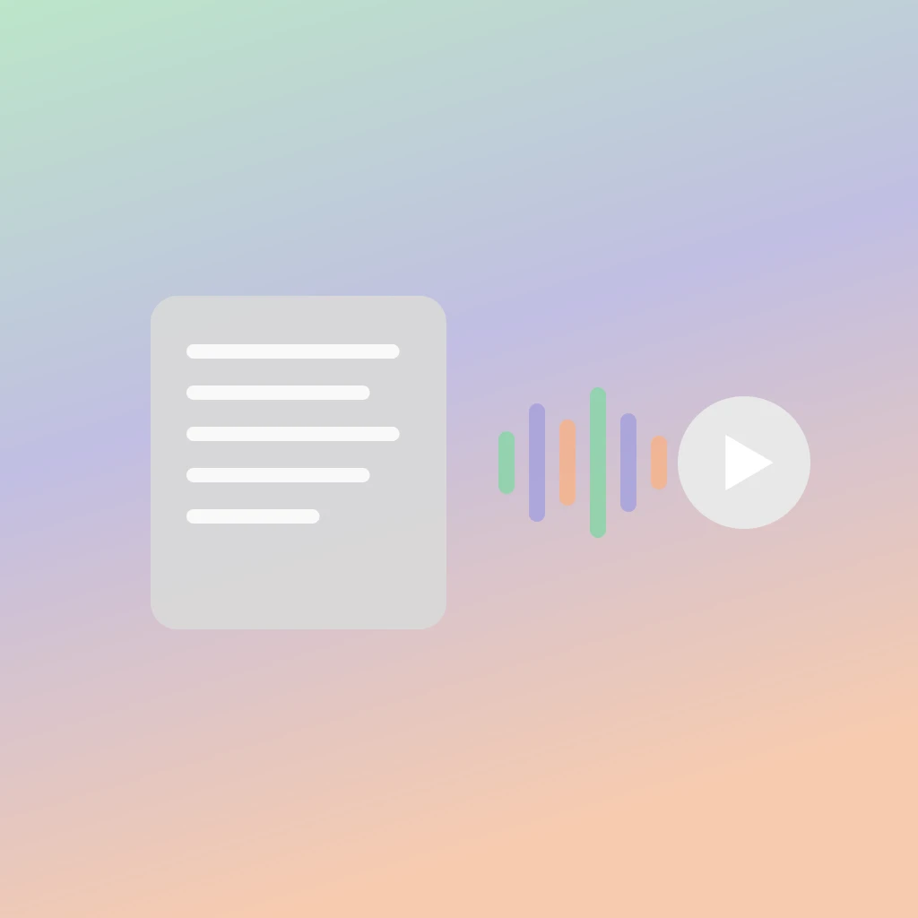 A page of study notes turning into an audio waveform and a play button