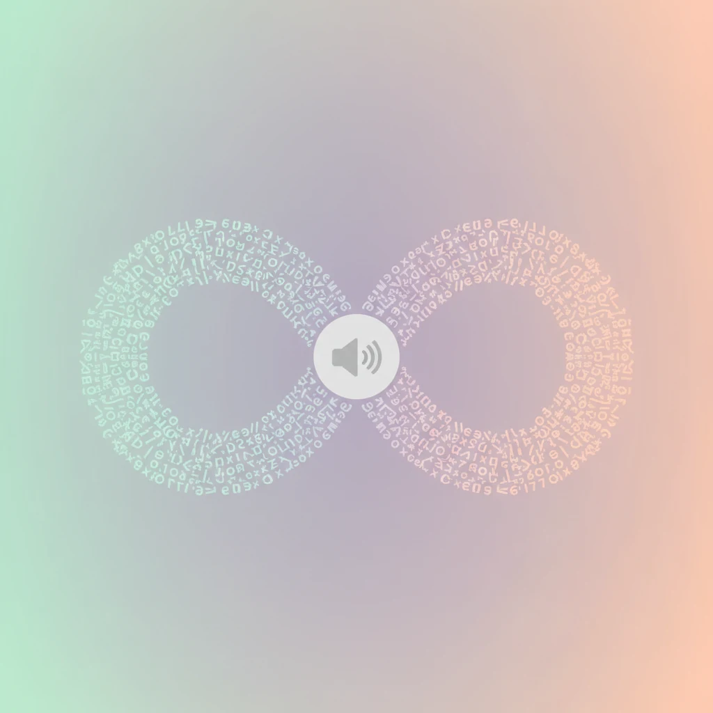 Speaker icon with sound waves forming an infinity loop, representing unlimited text-to-speech audio
